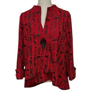 IC by Connie K Red & Black Textured Artsy Asymmetric Lagenlook Tunic Top - Large